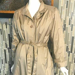 Rain Ramblers Womens Vintage Coat Ivory Long Sleeve Lined zip out Belt Button S8